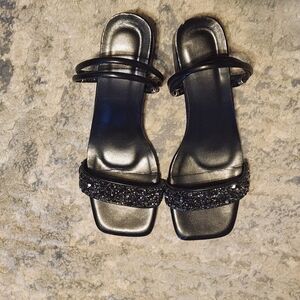 Black Embellished Slide Sandals - Women's